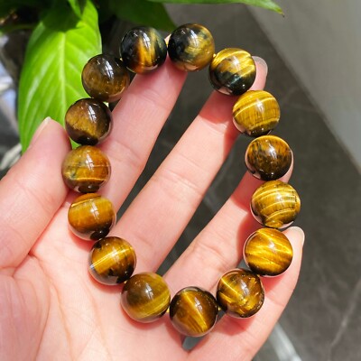 13.5mm Natural Double Blue-Yellow Tiger's eye Crystal Beads Bracelet C52