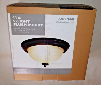 Flush Mount Frosted Swirl Glass Dome 11 in. 2-Light oil rubbed Bronze Finish