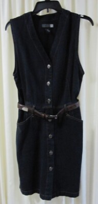 VTG GLORIA VANDERBILT Women s Sz S Black Denim Sleeveless Jean Dress Skort Belt