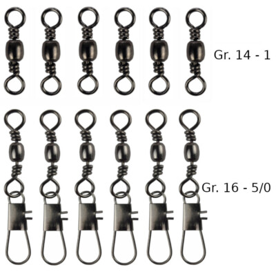 50 Stück TÖNNCHENWIRBEL Rollwirbel Angelwirbel 8-60kg  Karabiner Snap Gr. 16-5/0