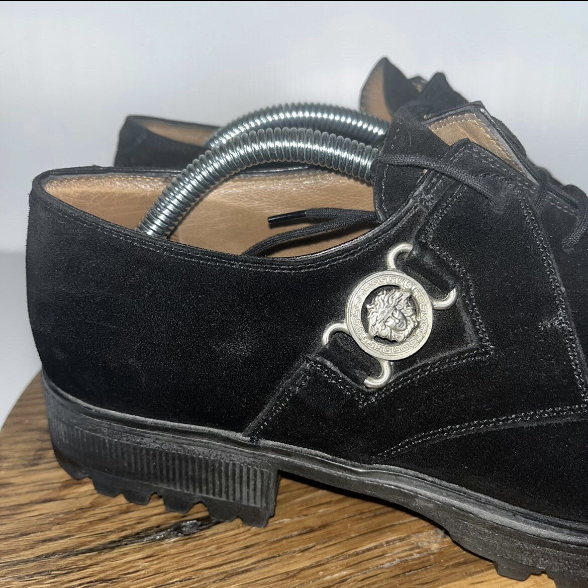 Gianni Versace Medusa Suede Black Lace Up Leather Oxford