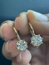 REAL Moissanite 2Ct Round Cut Hoop Women's Earring 14K Yellow Gold Plated Silver