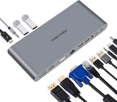CableCreation Thunderbolt 3 Dockingstation mit 1,6 Fuß Kabel, 13-in-1 USB C Hub mit DisplayPo