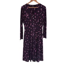 Talbots Leopard Jersey Midi Dress Womens Size M Black Purple Career Preppy