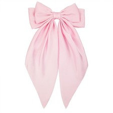 Large Pink Satin Hair Bow Clip for Women Girls Oversized Long Tail Hair Acces...