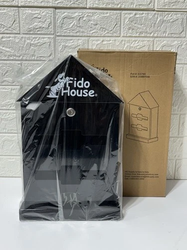 NEW SEALED Fido House Dispenser Pet Waste Bag Dispenser Black Poop Bag Dispenser