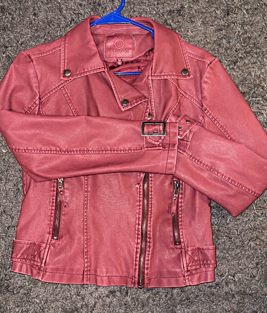 Faux Leather Outer Shell Pink Casual Coats, Jackets & Vests for