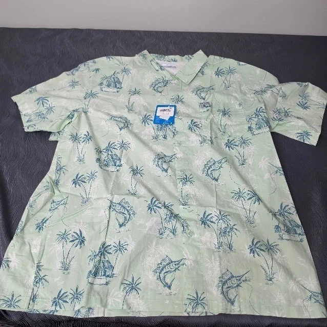 Coulmbia PFG Super Slack Tide Shirt Mens XXL NWT Green Marlin Hut Palm Tree image 1