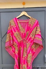 Beautiful Pink Tiger Printed Kaftan Summer Bikini Cover Up Maxi Beach Bohemian