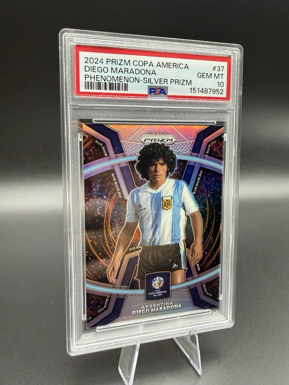 2024 Panini Prizm Copa America Diego Maradona Phenomenon Silver #37 PSA 10 view 1
