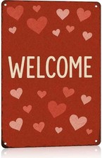 12 X 8 Inch Aluminum Welcome Tin Metal Signs Home D cor With Heart Pattern