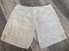 Abercrombie  Fitch Mens Linen Blend Drawstring Shorts Beige Size L Elastic