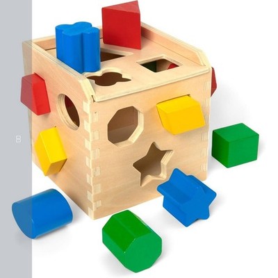 Shape Sorting Cube Wooden Educational Toy with 12 Colorful Shapes for Toddlers