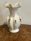 Vintage Fenton Silver Crest Vase Milk Glass W Hand Painted Violets 6” Tall