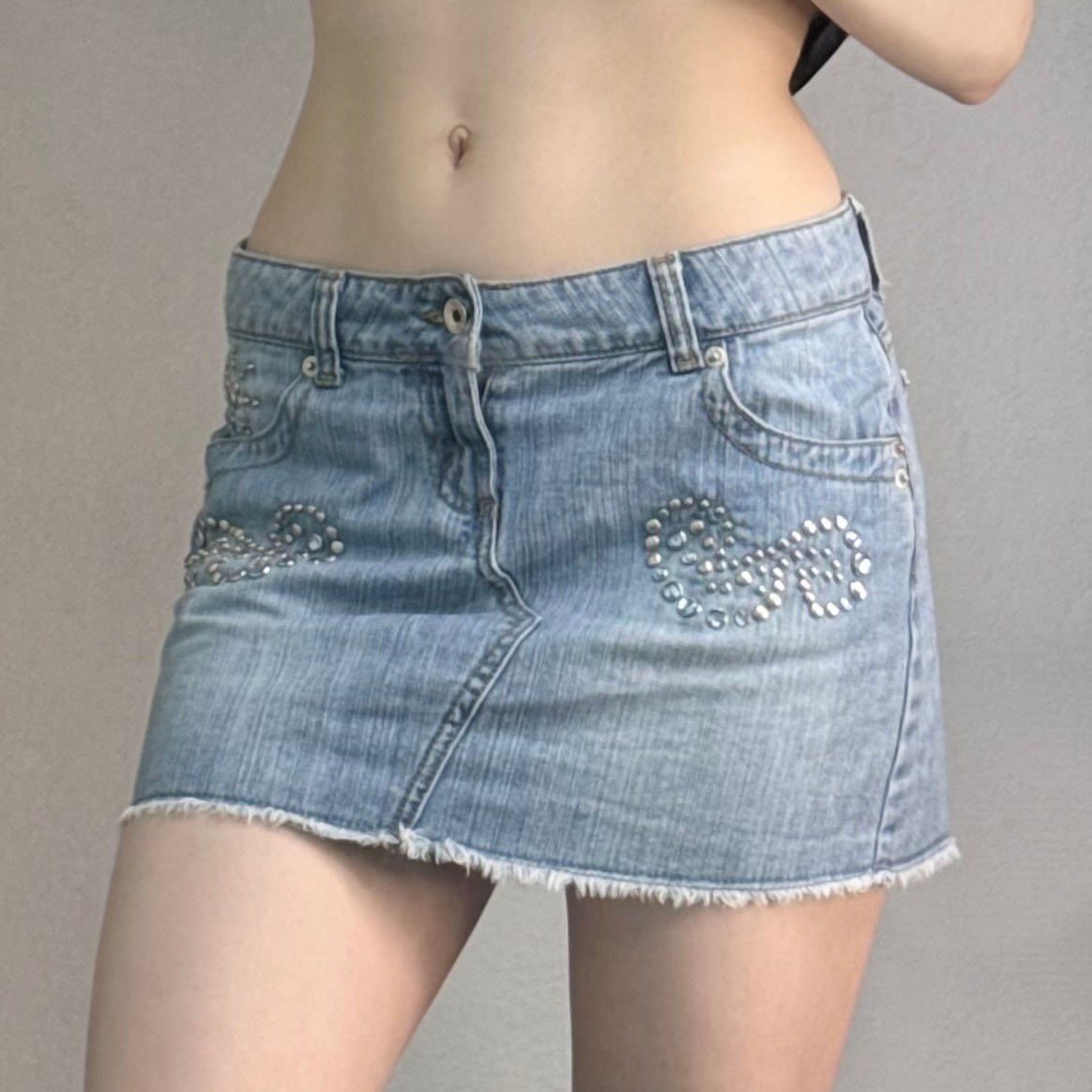 Y2K Jordache Micro Mini Bling Skirt Denim Light Wash McBling  Size 3/4
