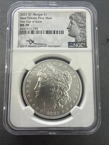 2021 O Morgan Silver Dollar  NGC MS70 Rare FDOI First Day Mercanti SIGNED #10672