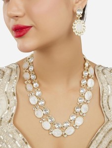 Authentic Indian bollywood gold plated created pearl and beads necklace set for women