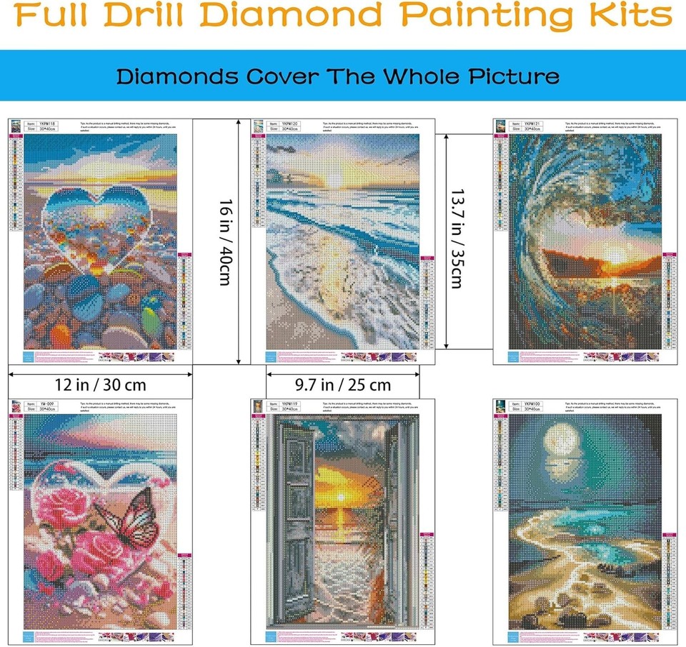 6 Pack Diamond Painting Kits for Adults, 5D Beach Diamond Art Kits for ...