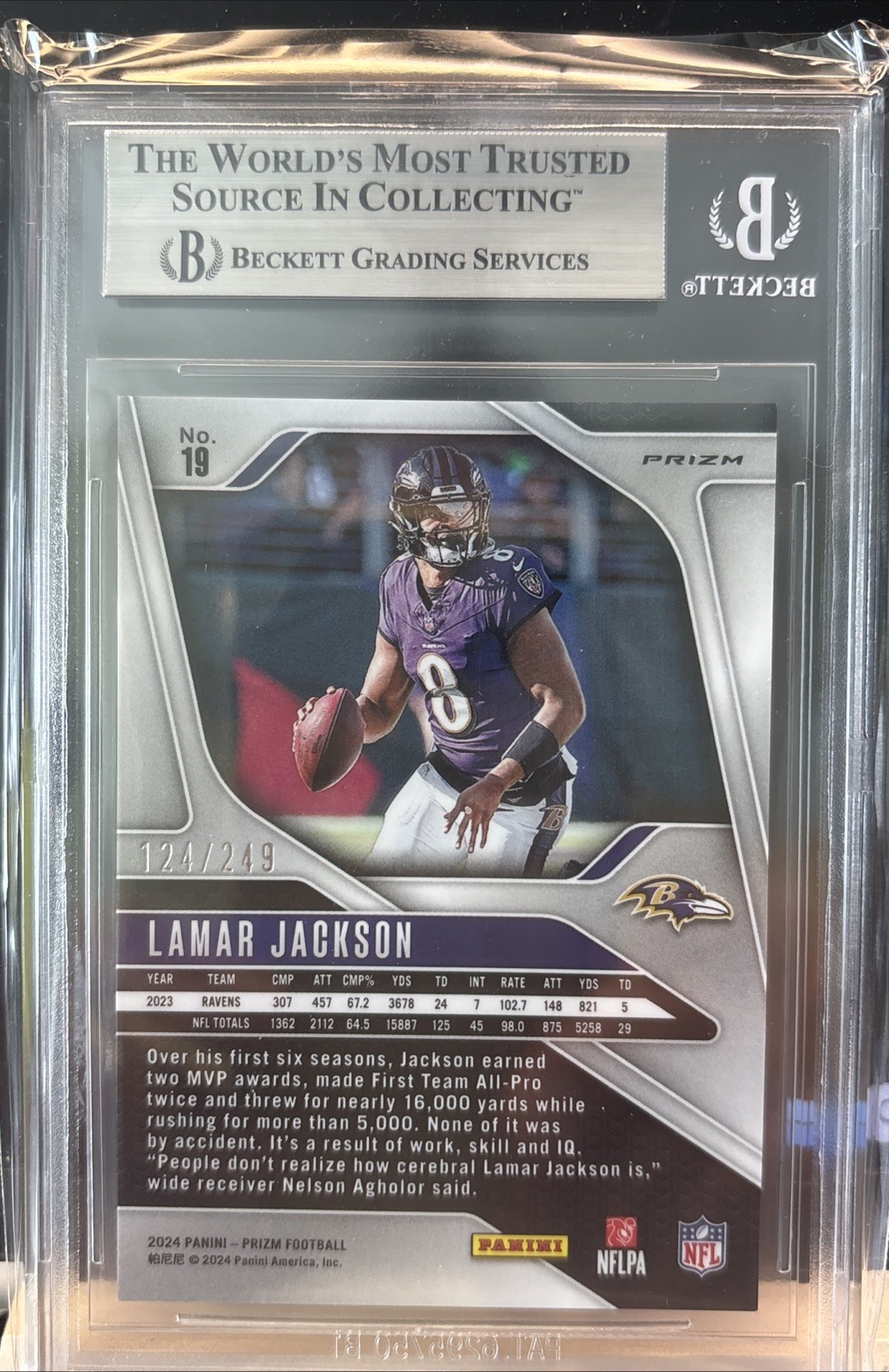 2024 Panini Prizm - Lamar Jackson #19 Orange Prizm /249 BGS 9 view 2