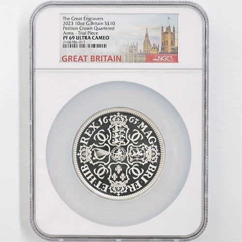 2023 Great Britain Petition Crown Arms Silver Proof Coin NGC PF 69UC Trial Piece