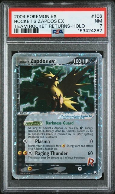 2004 Pokemon EX Team Rocket Returns 106 Rocket's Zapdos EX Holo PSA 7 NEW CERT