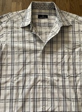 Bugatchi Uomo Shirt Mens Large Plaid Button Dress Shirt Pocket Contrast Trim
