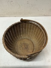 Antique Rowland Folger Nantucket Lightship Basket Signed 19thC Swing Handle 8"