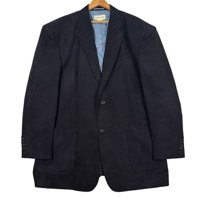 #ad Pronto Uomo Black Blazer Jacket Mens 3XLT Tall Big Polyester Suede Two Button $42.86