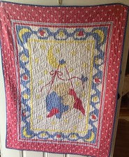 Vintage Baby Quilt Blanket, Teddy Bears, Moon Stars 41X31