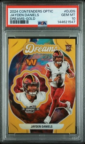 2024 Contenders Optic Jayden Daniels Rookie Gold Prizm 5/10 PSA 10 Jersey # 1/1