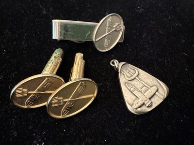 Vintage 4 Pc Trident Missile Jewelry Cufflinks Tie Clip Pendant 149