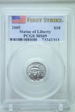 2005 $10 Statue of Liberty Platinum Eagle 1/10 oz Coin PCGS MS69 #2313