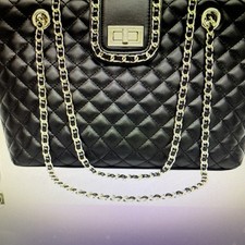 Laimana Damen Schultertasche Black gesteppt, Handtasche Kettenriemen, Tasche Bag