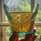 Northwood Aqua Gold Iridescent Carnival Glass Bushel Basket Antique 1910