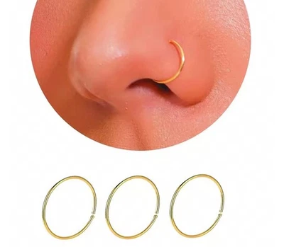 Small Thin Nose Ring Hoop 0.5mm 6mm 8mm Silver Gold Helix Tragus Piercing - Image 1 of 3