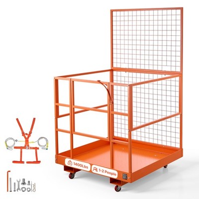 VEVOR Forklift Safety Cage 45'' x 43'' Forklift Man Basket 4 Wheels Harness
