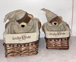 2 Emilie & Theo Toy or Organizing Baskets Bear Rectangle Nursery Baby Basket