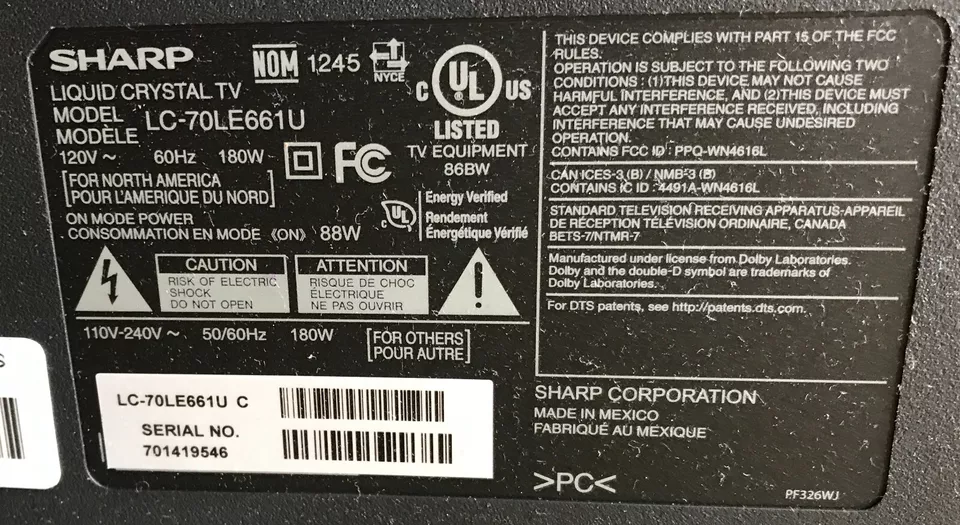 Smart TV Sharp AQUOS HD Series LC70LE661U 70" Edge-Lit LED Excelente Estado! Foto 3 de 3