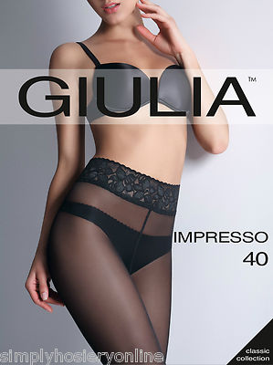 Giulia Impresso 40 Denier Lace Top Tights Sheer To Waist NEW Silicone Band Top