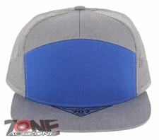 7 PANEL FLAT BILL SNAPBACK TRUCKER BASEBALL CAP HAT GRAY ROYAL BLUE