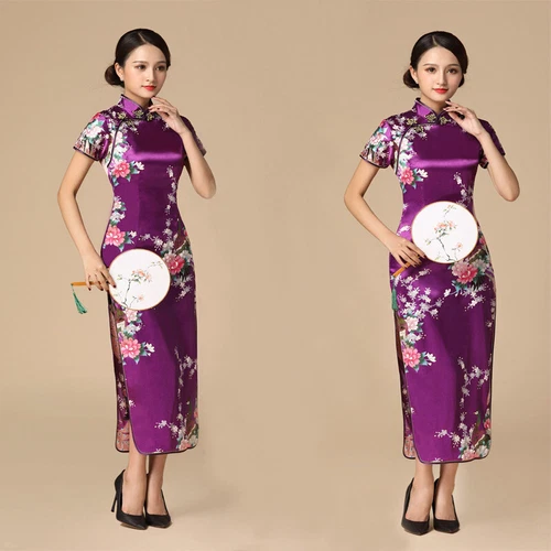 Chinese Women's Silk Satin Evening Dress Ball Long Cheongsam Traditional Qipao - Picture 7 of 29