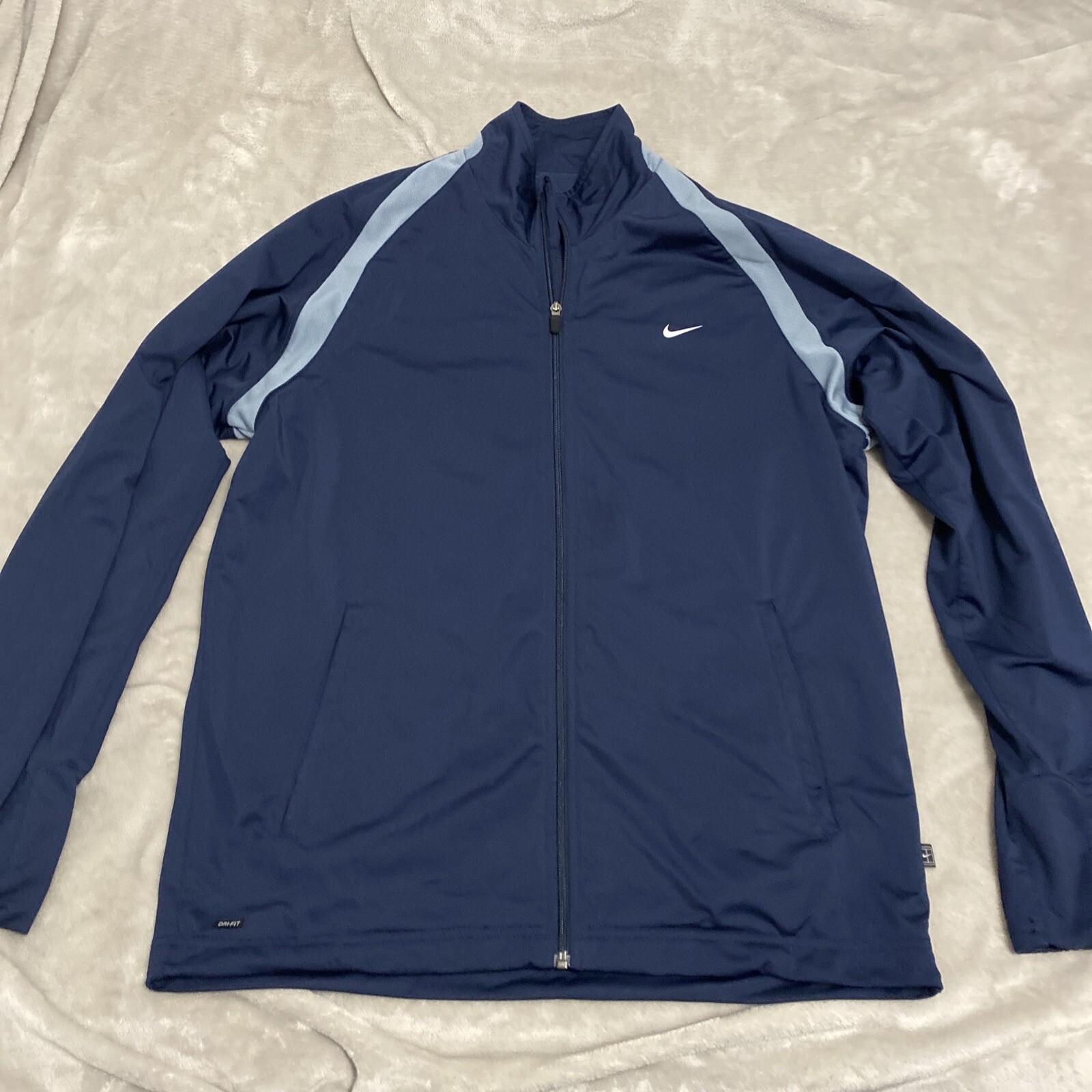 Nike Track Jacket Mens L Large Blue Full Zipper Track Suit Regular Fit