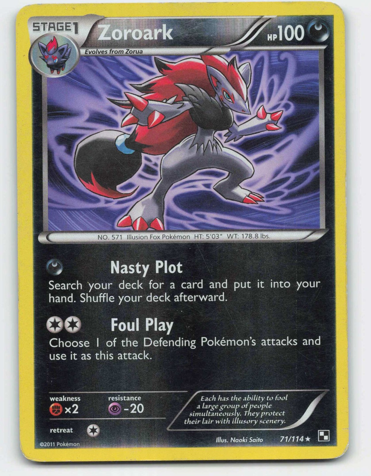 2011 Pokemon, Black & White, #71/114 Zoroark, Reverse Holo Rare