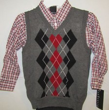 NEW VAN HEUSEN BOYS 3-PIECE SET BUTTON SHIRT GREY SWEATER VEST CORDUROY SIZE 5 6
