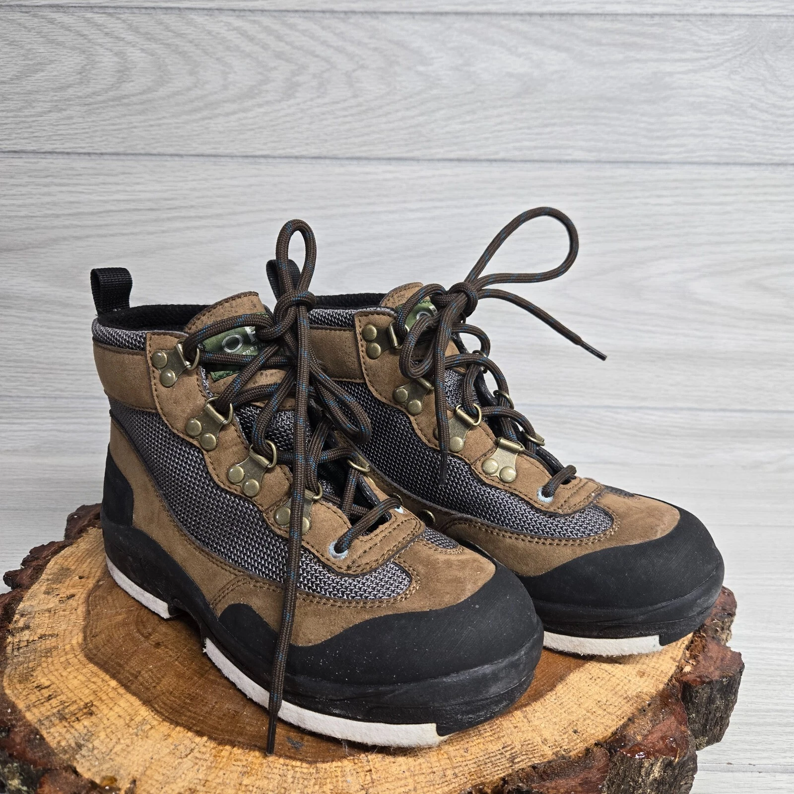 Orvis Wading Boots Mens Sz 7-7.5 Felt Bottom Fly Fishing Shoes Tan / Gry 785p-70