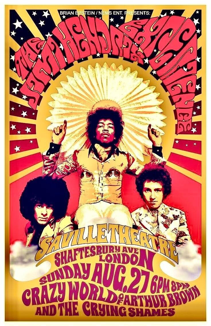 1967 JIMI HENDRIX CONCERT POSTER WALL ART PRINT CAMDEN ENGLAND