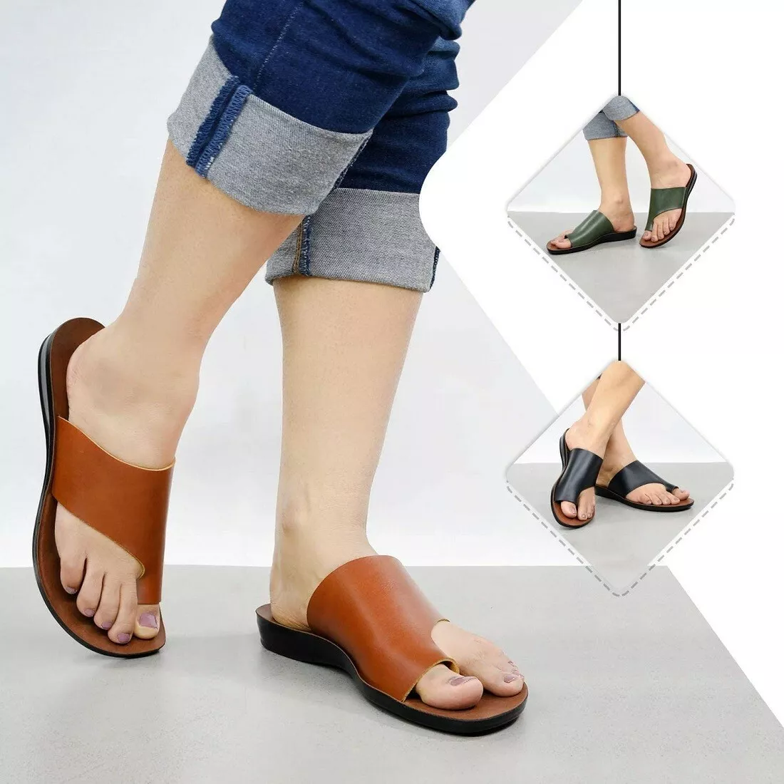 Aerosoft Ladies Toe Loop Orthopedic Womens Comfortable Flats Mule