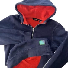 Scotch & Soda Hoodie 1/4 Zip Mens Small Navy Blue Red Two Toned Essential Fleece