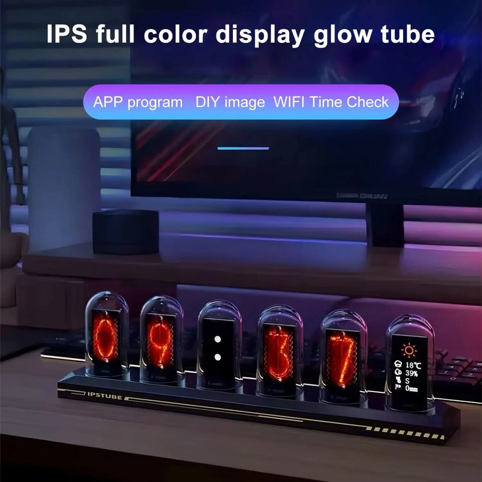 RGB Nixie IPS Tube Clock LED Pictures Glows Color Screen DIY Digital Desk Gaming - Image 2 of 4