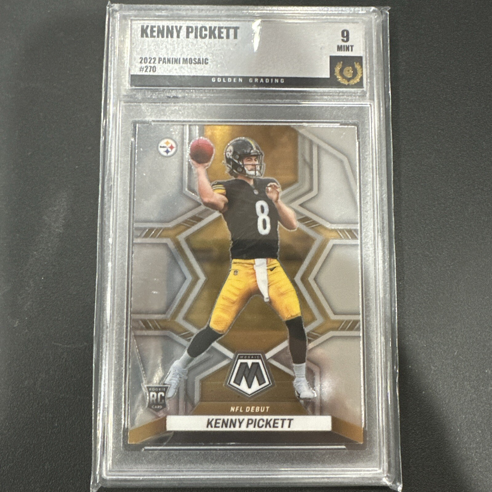 🔥🏈2022 Panini Mosaic #270 Kenny Pickett RC Golden Grading GRADED 9